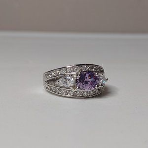 Silver Tone And Purple Stone Ring Size 8